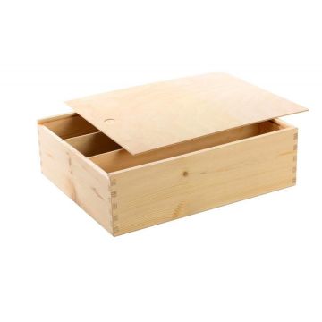 Houten kist 3-vaks met schuifdeksel